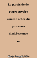 Le parricide de Pierre Rivière comme échec du processus d'adolescence = The parricide perpetrated by Pierre Rivière as an example of the failure of the adolescent process